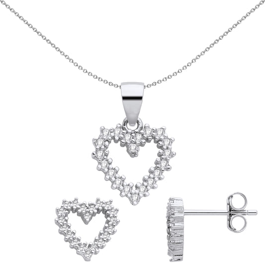 Silver  Fizzy Electrified Love Heart Earrings Necklace Set - GSET669