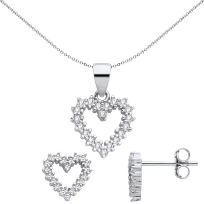 925 Silver  CZ Fizzy Electrified Love Heart Earrings Necklace Set - GSET669