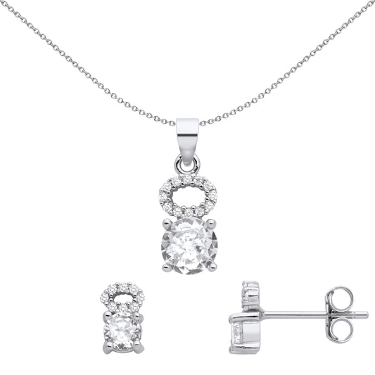 Silver  Angel Halo Solitaire Earrings Necklace Set - GSET670