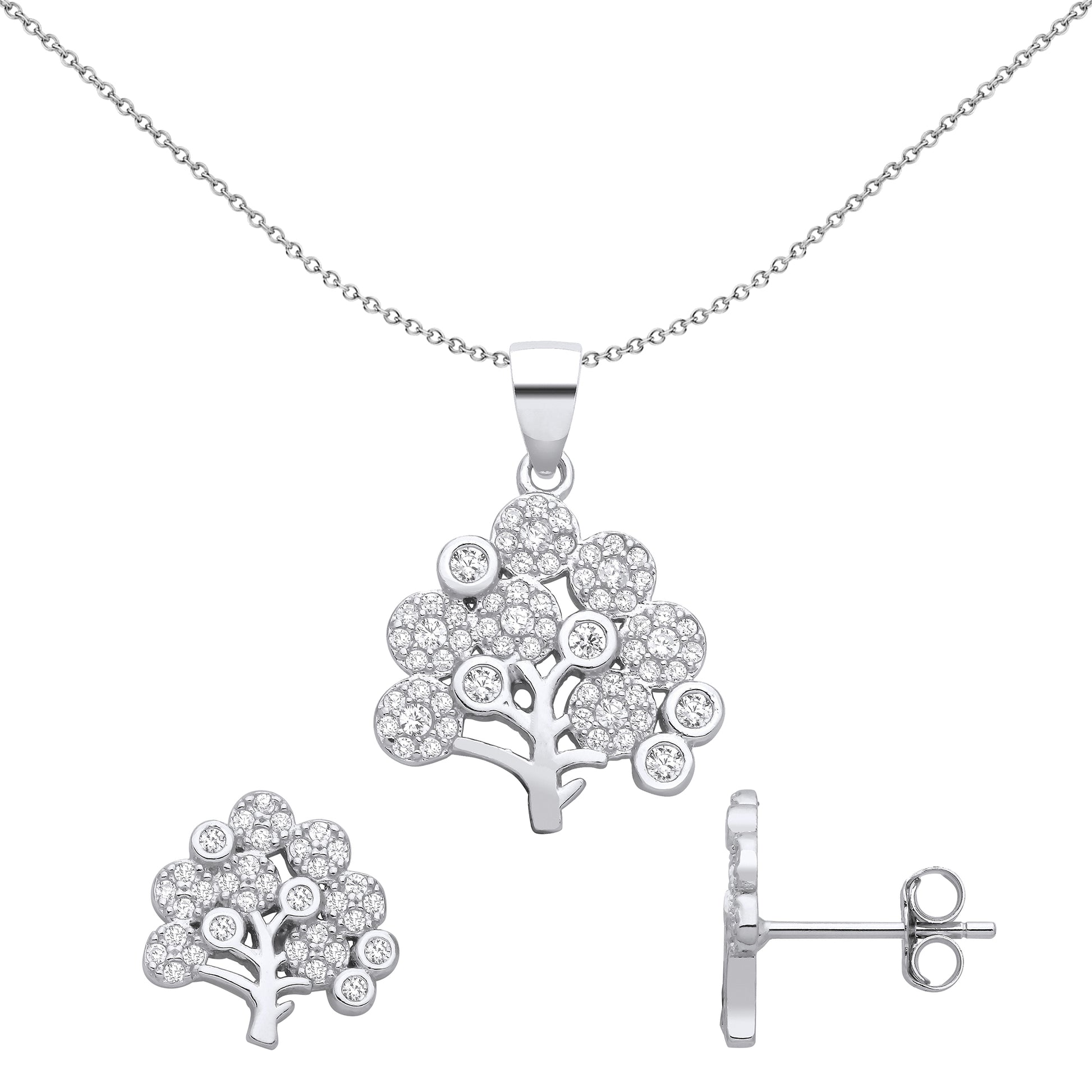 925 Silver  CZ Bushy Tree Broccoli Cluster Earrings Necklace Set - GSET677