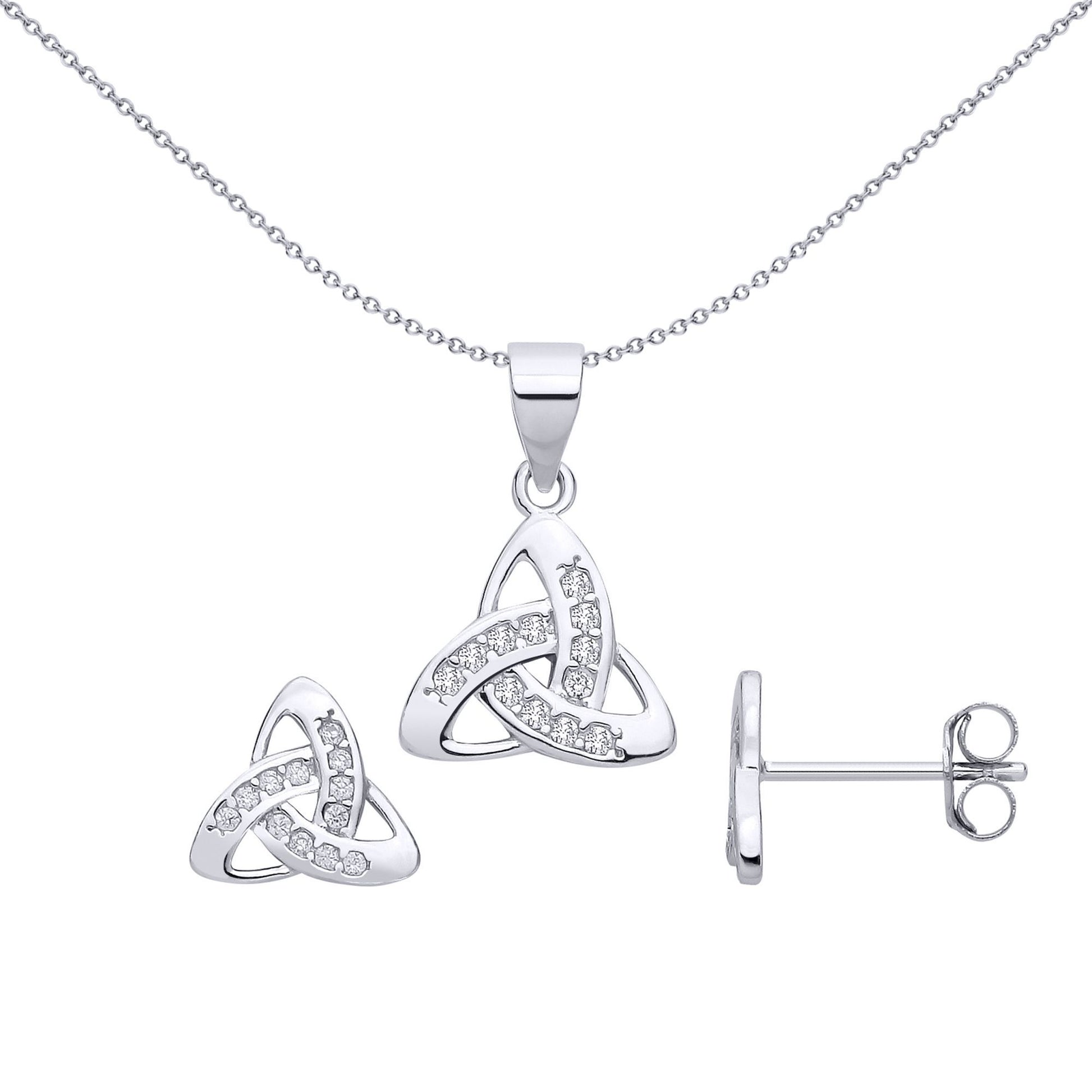 Silver  CZ Triquetra Celtic Trinity Knot Earrings & Pendant Set - GSET680