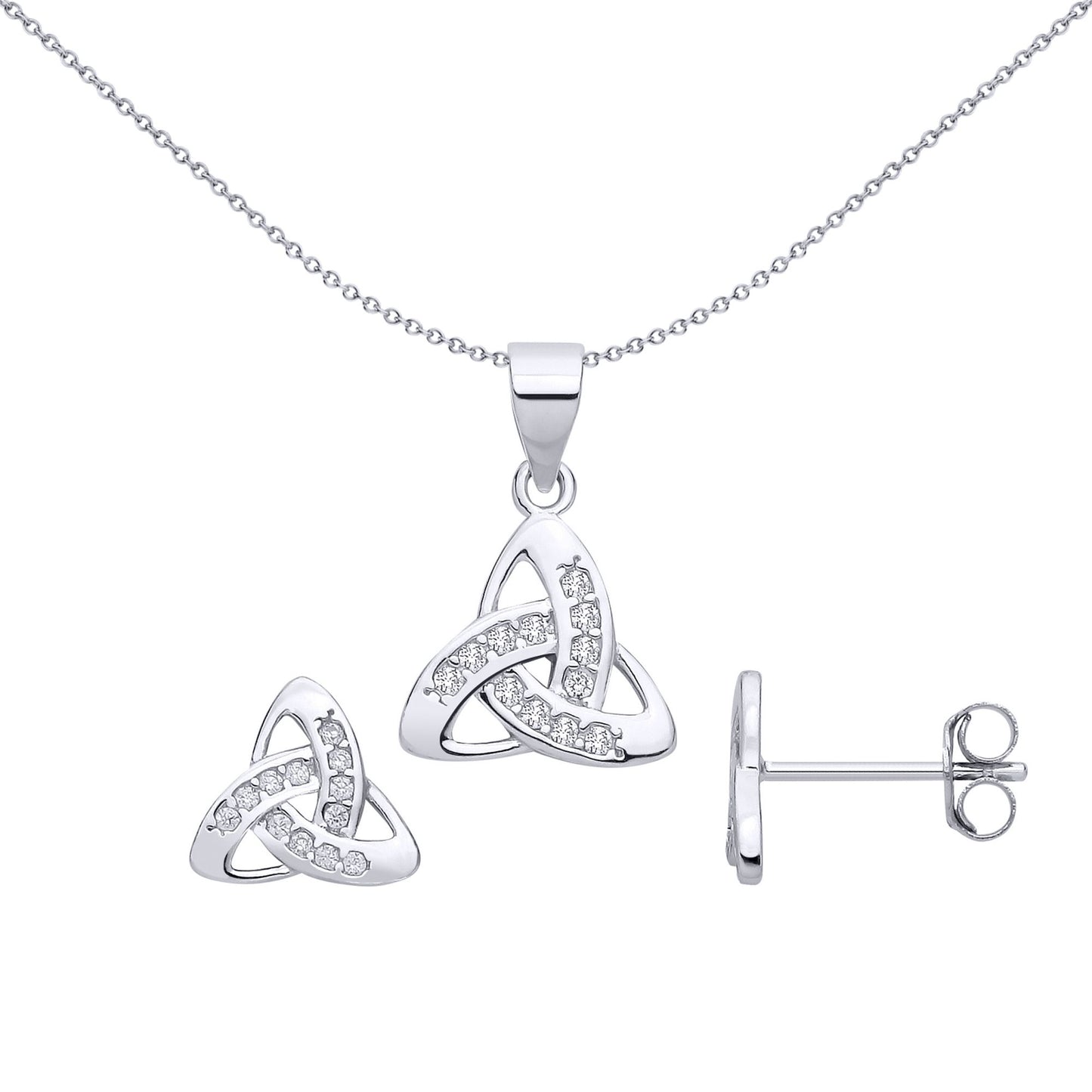 Sterling Silver CZ Celtic Trinity Knot Stud Earring & Pendant Set - GSET680