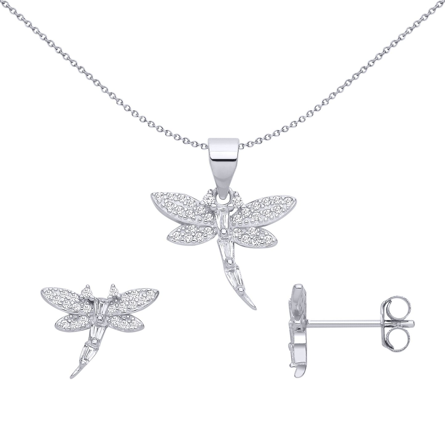 Sterling Silver CZ Dragonfly Earring & Pendant Set - GSET681