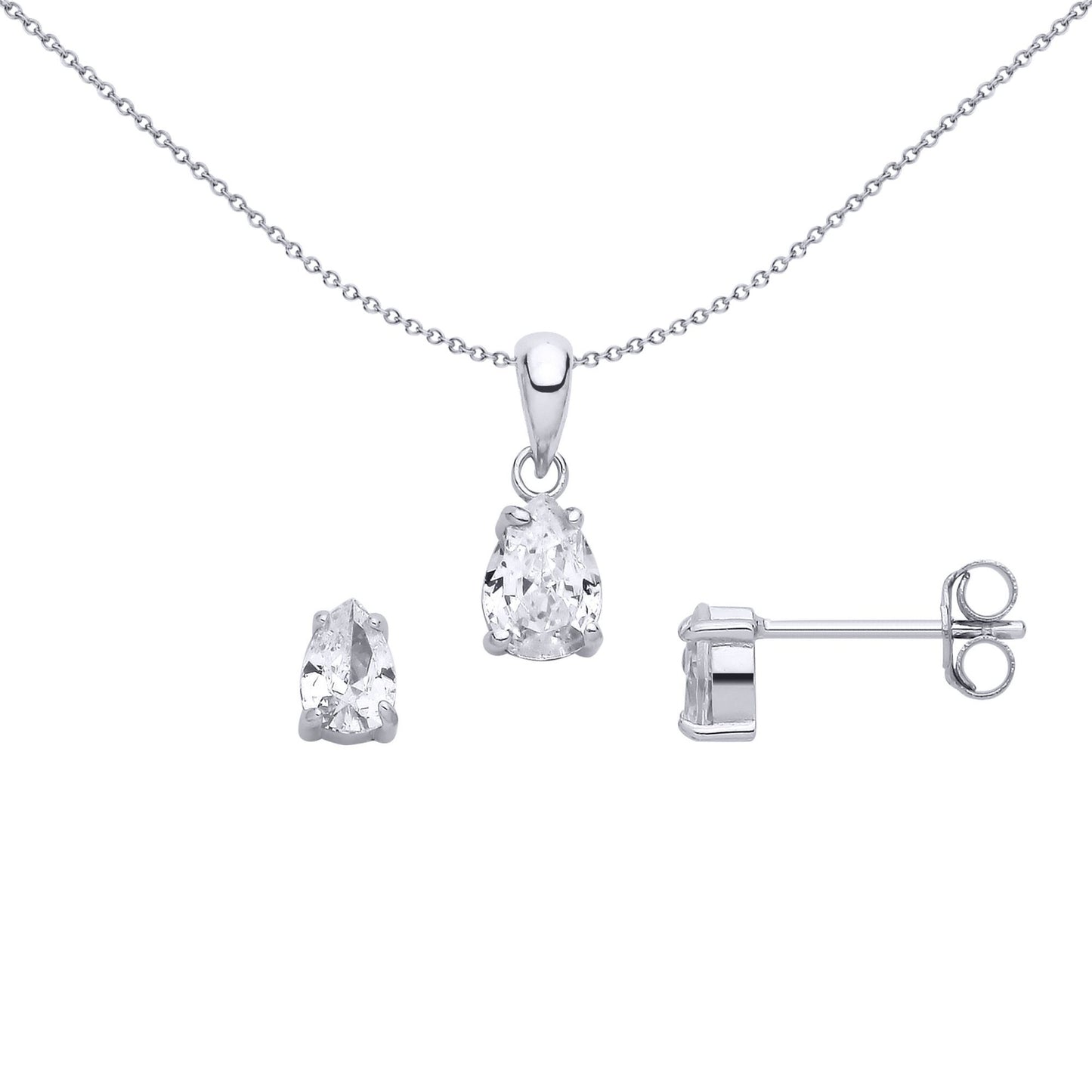 Silver  Pear CZ Solitaire Tears of Joy Earrings & Pendant Set - GSET685