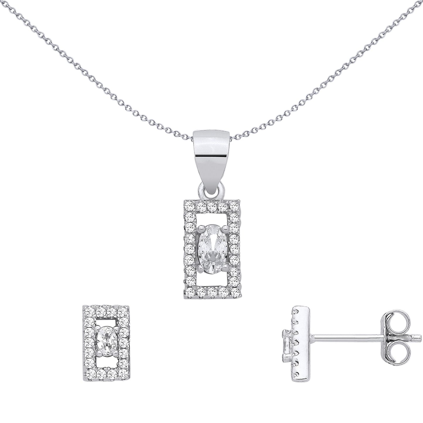 Sterling Silver CZ Rectangle Earrings & Pendant Set - GSET688