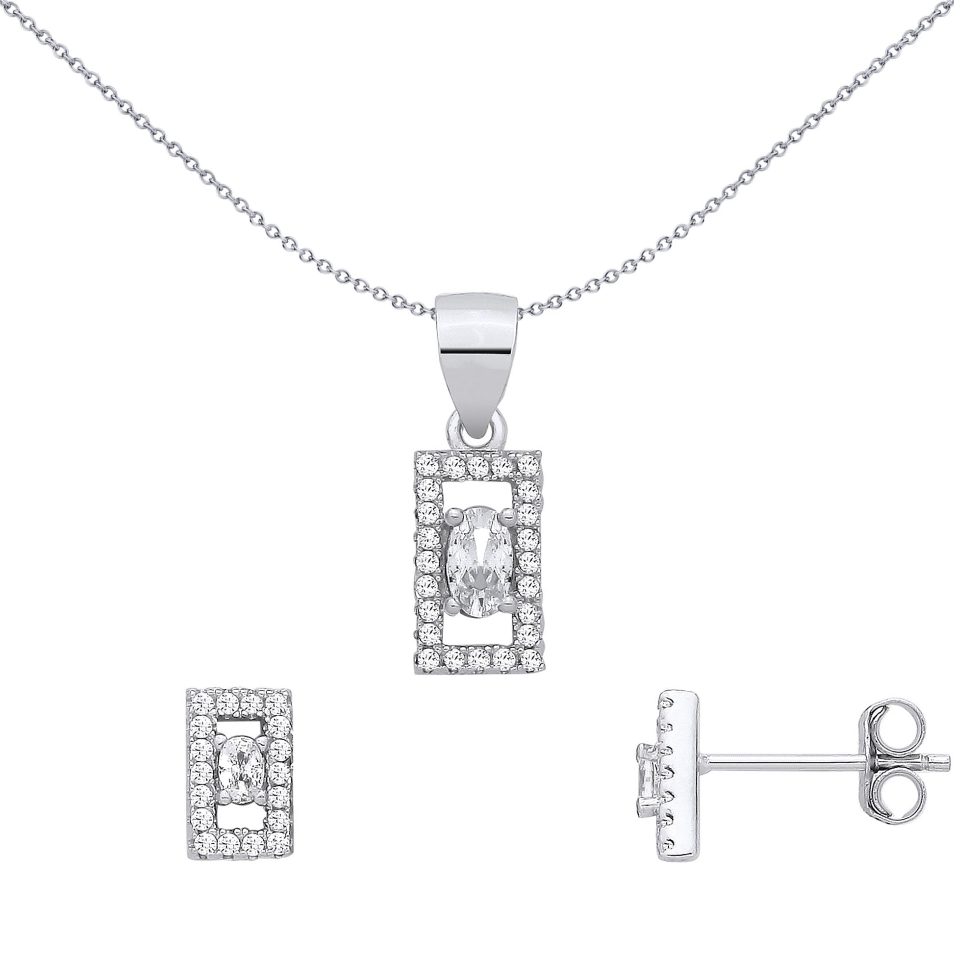Sterling Silver CZ Rectangle Earrings & Pendant Set - GSET688