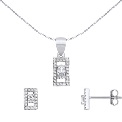 Sterling Silver CZ Rectangle Earrings & Pendant Set - GSET688