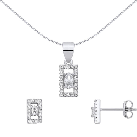 Sterling Silver CZ Rectangle Earrings & Pendant Set - GSET688