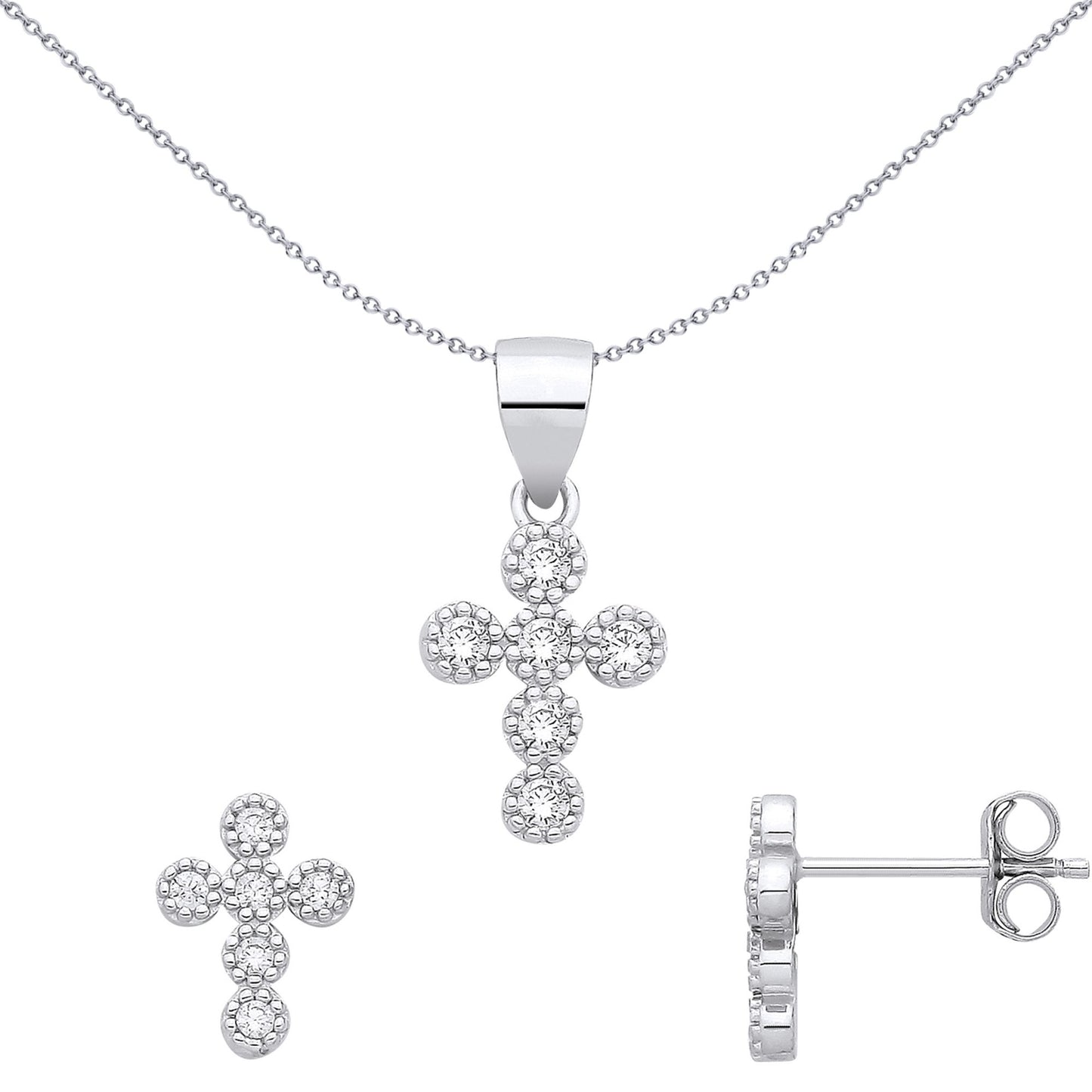 Sterling Silver CZ Cross Earrings & Pendant Set - GSET691