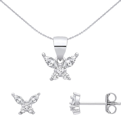 Silver  Marquise CZ Abstract Butterfly Earrings & Pendant Set - GSET692