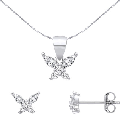 Sterling Silver CZ Butterfly Earrings & Pendant Set - GSET692