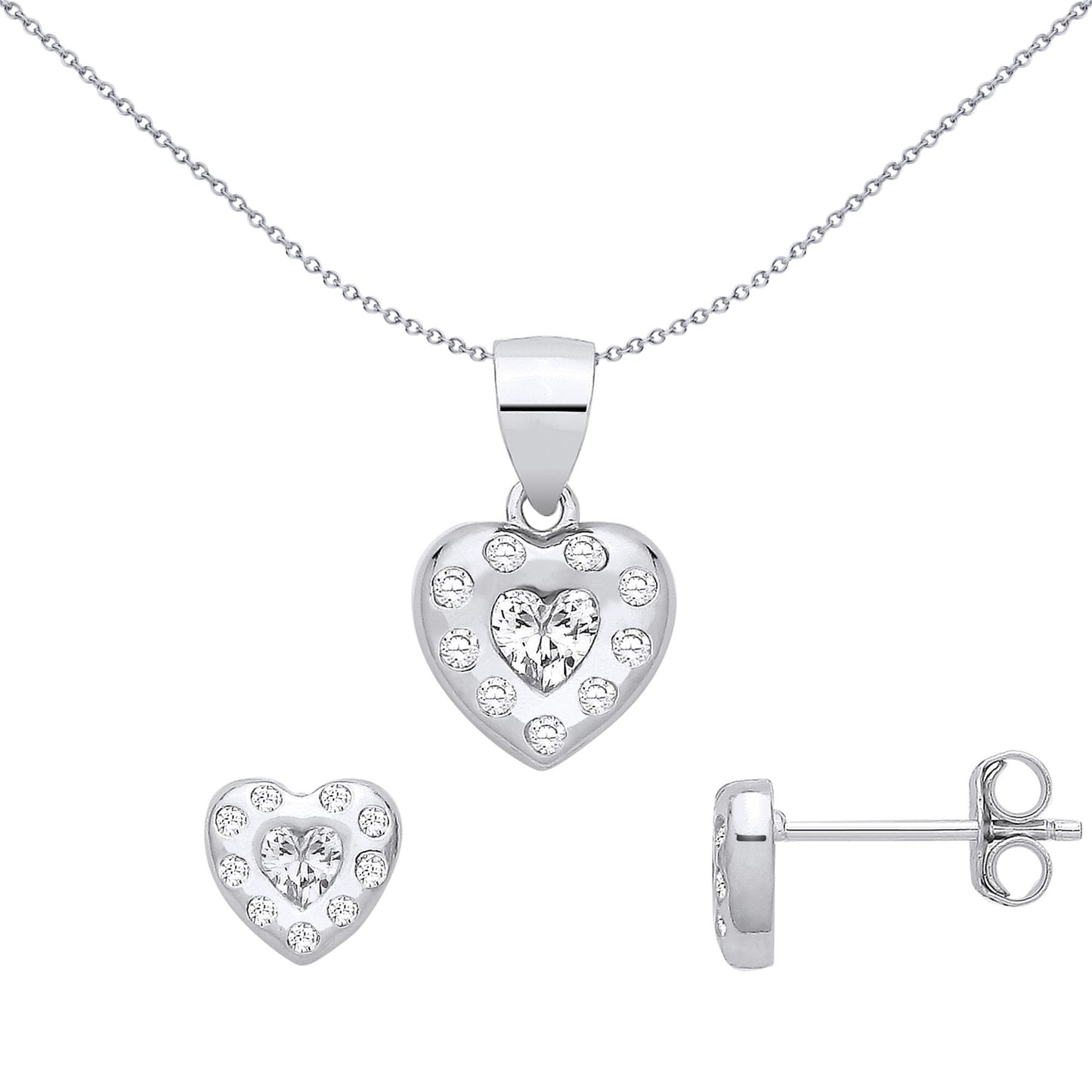Sterling Silver CZ Heart Earrings & Pendant Set - GSET695
