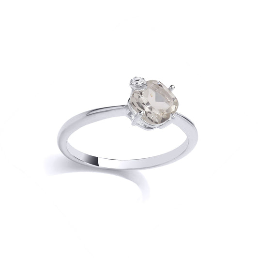 Silver Peach Cushion CZ Feather In Cap Solitaire Cocktail Ring - GSR1002