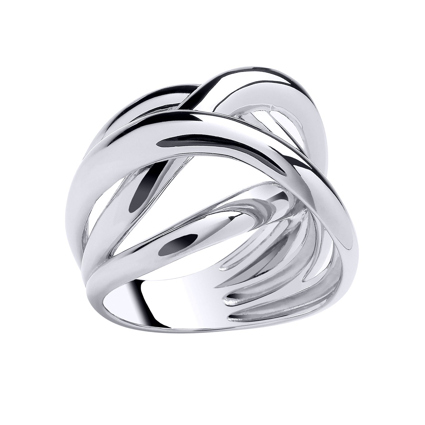 Silver  Double Split D-Shape Crossover Knot Ring - GSR1009