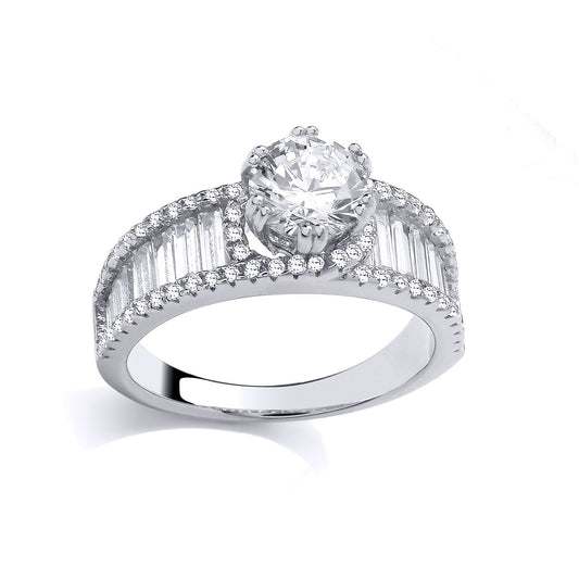 Silver  Baguette CZ Paperclip Halo Cherry Claws Solitaire Ring - GSR1012