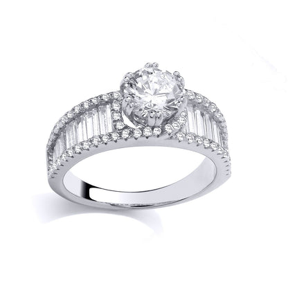 Silver  Baguette CZ Paperclip Halo Cherry Claws Solitaire Ring - GSR1012