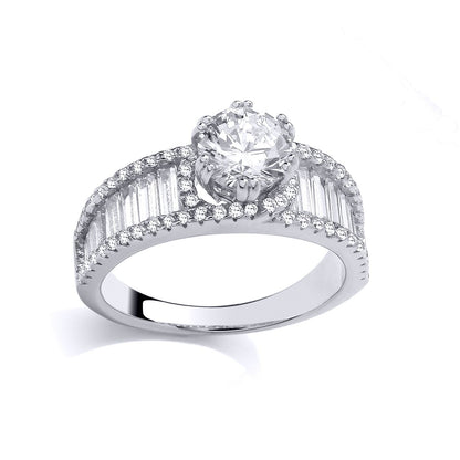 Silver  Baguette CZ Paperclip Halo Cherry Claws Solitaire Ring - GSR1012