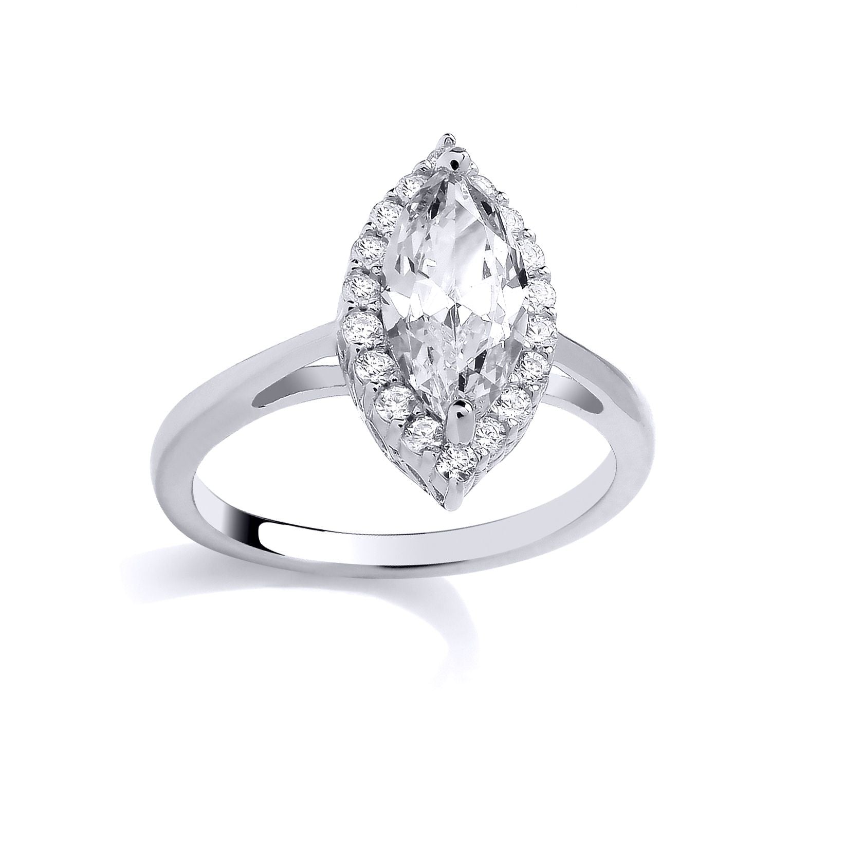 Silver  Marquise CZ Cat's Eye Halo Engagement Ring - GSR1013