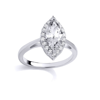 Silver  Marquise CZ Cat's Eye Halo Engagement Ring - GSR1013
