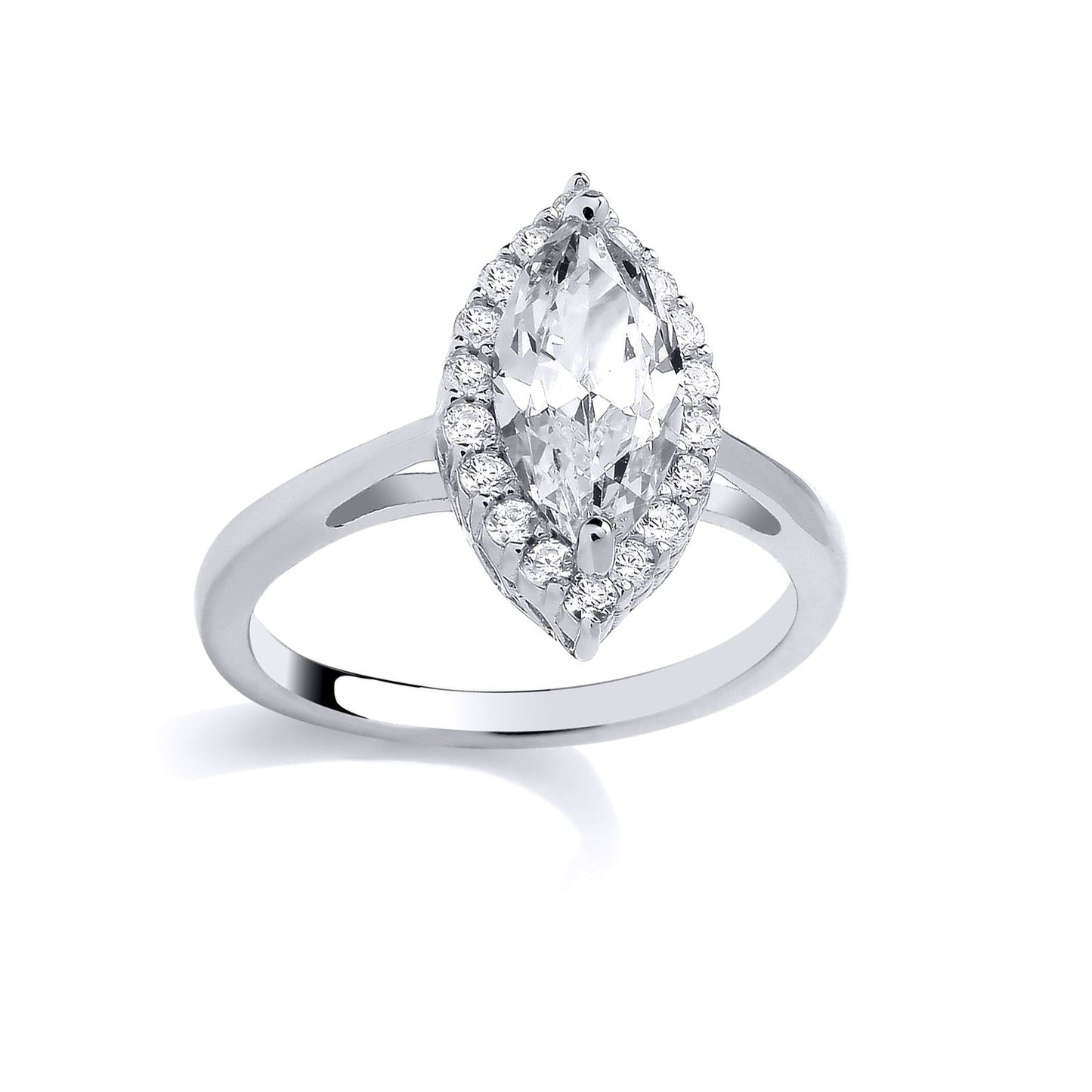 Silver  Marquise CZ Cat's Eye Halo Engagement Ring - GSR1013