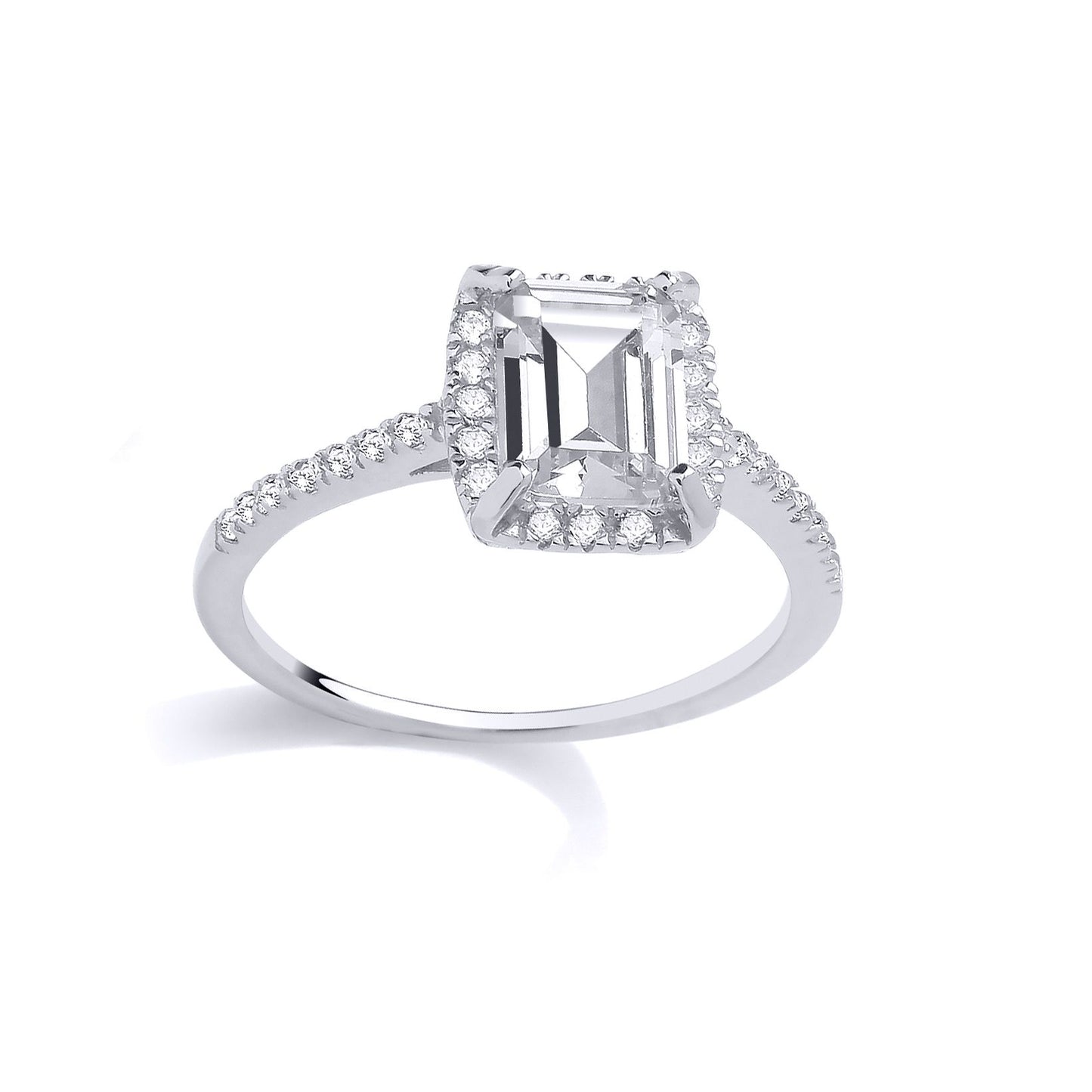 Silver  Emerald CZ Cushion Halo Solitaire Engagement Ring - GSR1014