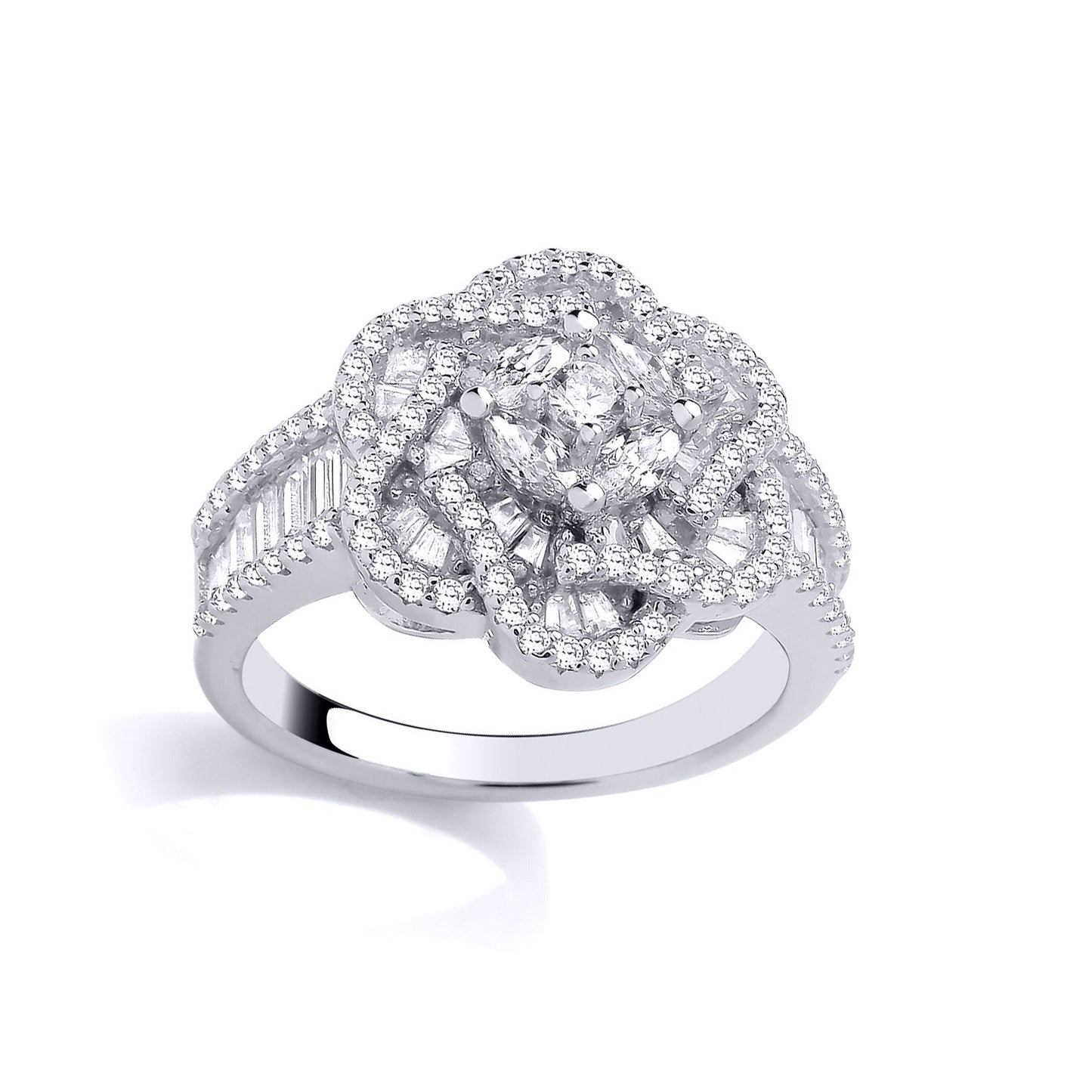 Silver  Marquise CZ Magen David Star Daisy Cluster Cocktail Ring - GSR1016
