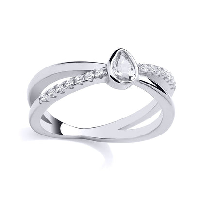 Silver  Pear CZ Crossover Teardrop Eternity Engagement Ring - GSR1017