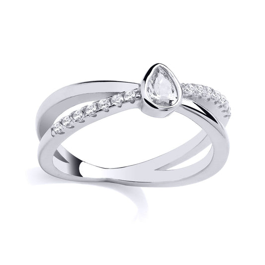 Silver  Pear CZ Crossover Teardrop Eternity Engagement Ring - GSR1017