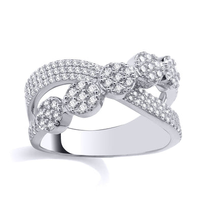 Silver  CZ Crossover Daisy Flower Cluster Dress Ring - GSR1019