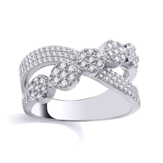 Silver  CZ Crossover Daisy Flower Cluster Dress Ring - GSR1019