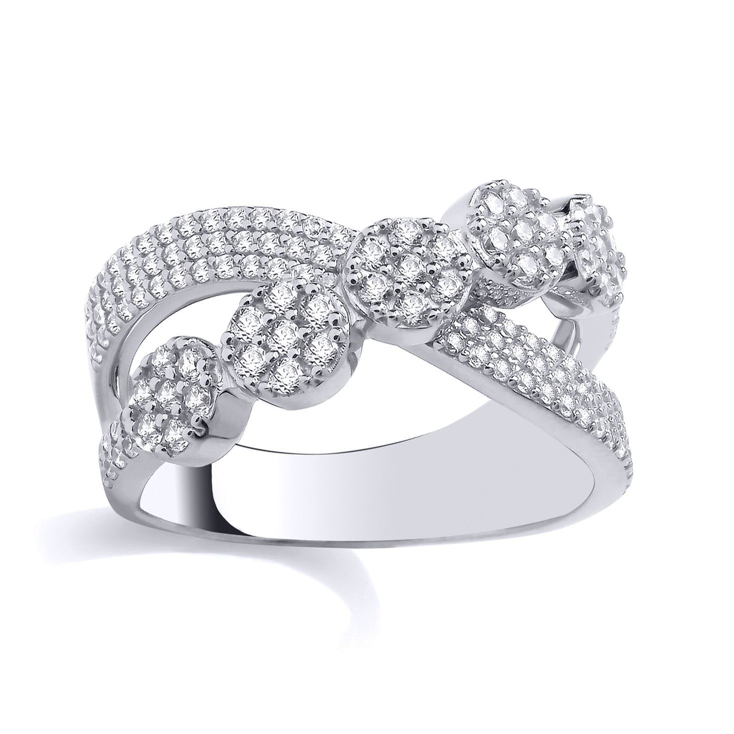 Silver  CZ Crossover Daisy Flower Cluster Dress Ring - GSR1019