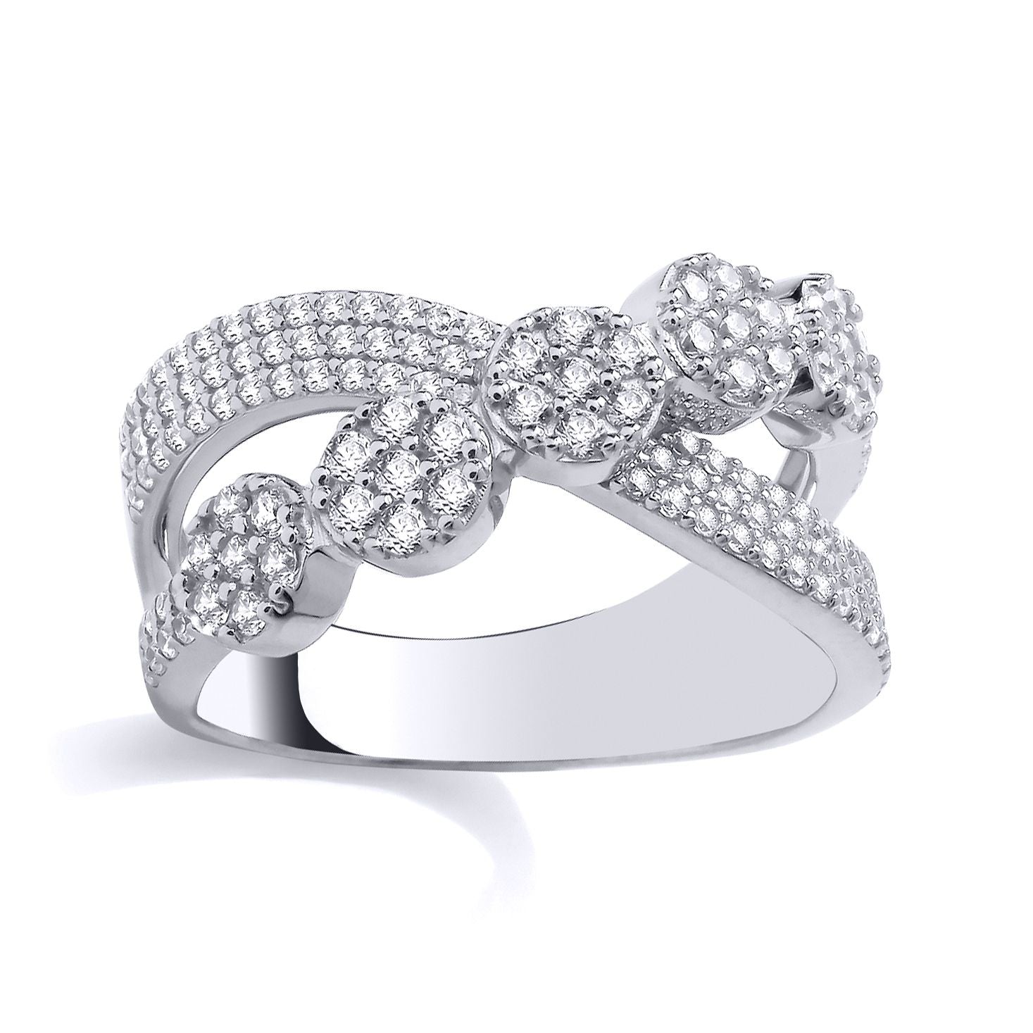 Silver  CZ Crossover Daisy Flower Cluster Dress Ring - GSR1019