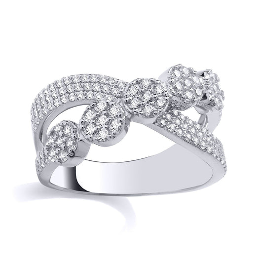 Silver  CZ Crossover Daisy Flower Cluster Dress Ring - GSR1019