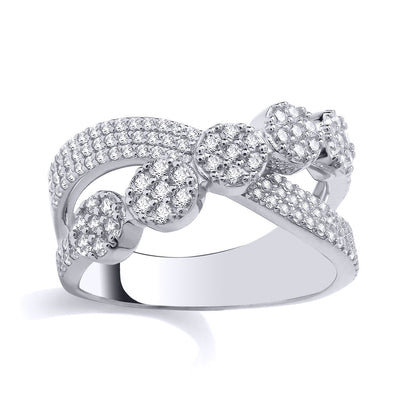 Silver  CZ Crossover Daisy Flower Cluster Dress Ring - GSR1019