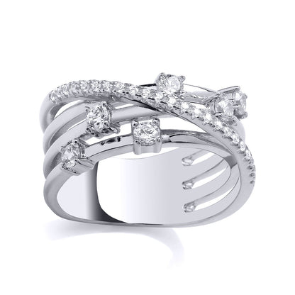 Silver  CZ Crossover Eternity Station Dress Ring - GSR1021