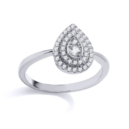 Silver  CZ Faux Pear Solitaire Halo Engagement Ring - GSR1023