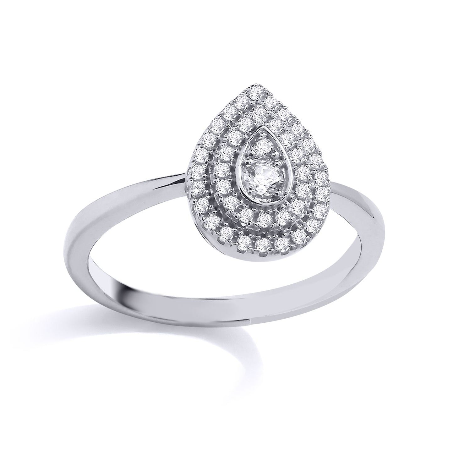 Silver  CZ Faux Pear Solitaire Halo Engagement Ring - GSR1023