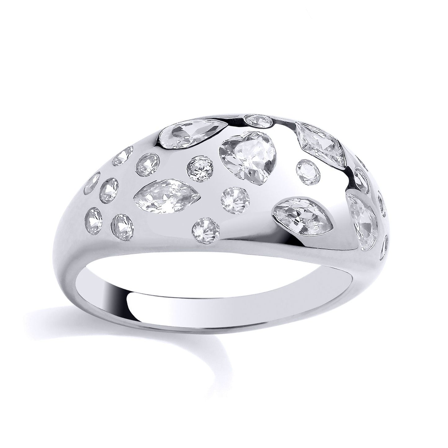 Silver  Heart Marquise Pear CZ Domed Rain Dance Dress Ring - GSR1025