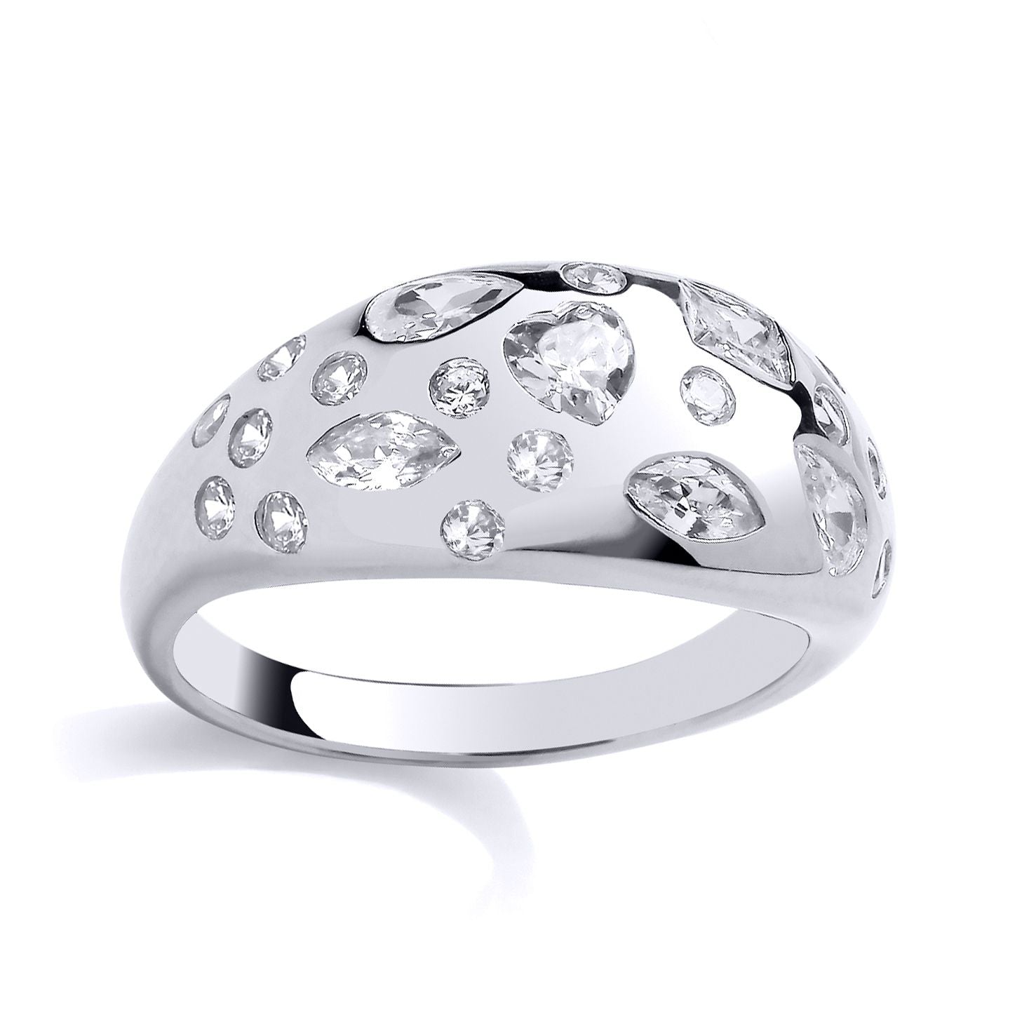 Silver  Heart Marquise Pear CZ Domed Rain Dance Dress Ring - GSR1025