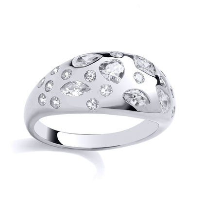 Silver  Heart Marquise Pear CZ Domed Rain Dance Dress Ring - GSR1025