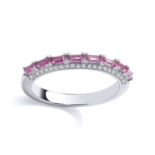 Silver  Red Baguette CZ Horizontal Half Eternity Dress Ring - GSR1026