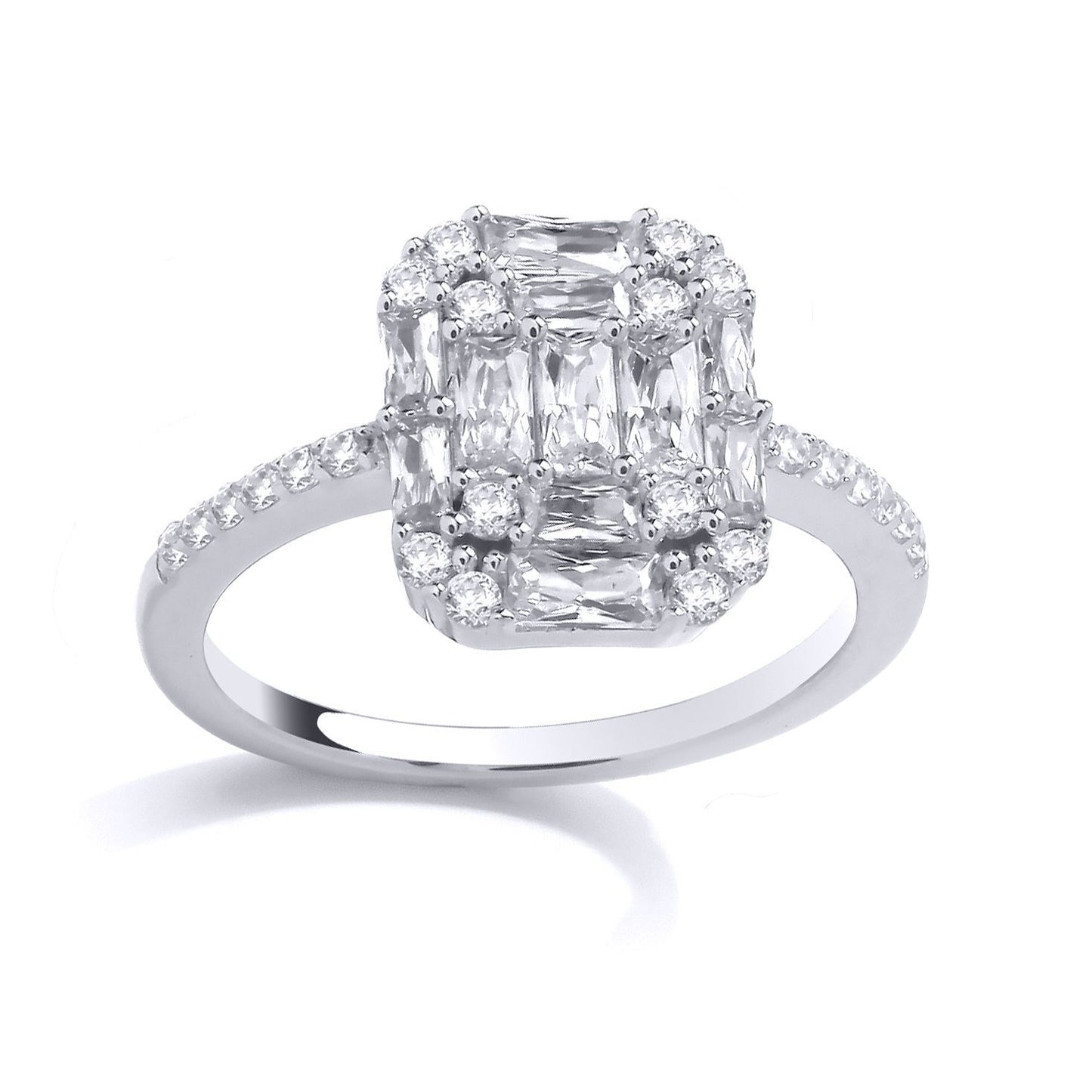 Silver  Radiant CZ Multi-Faceted Oblong Cross Engagement Ring - GSR1029