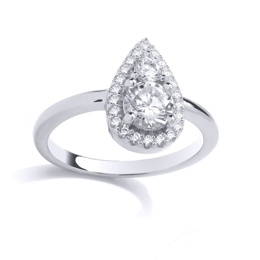 Silver  CZ Pearl Halo Solitaire-Style Duology Engagement Ring - GSR1030
