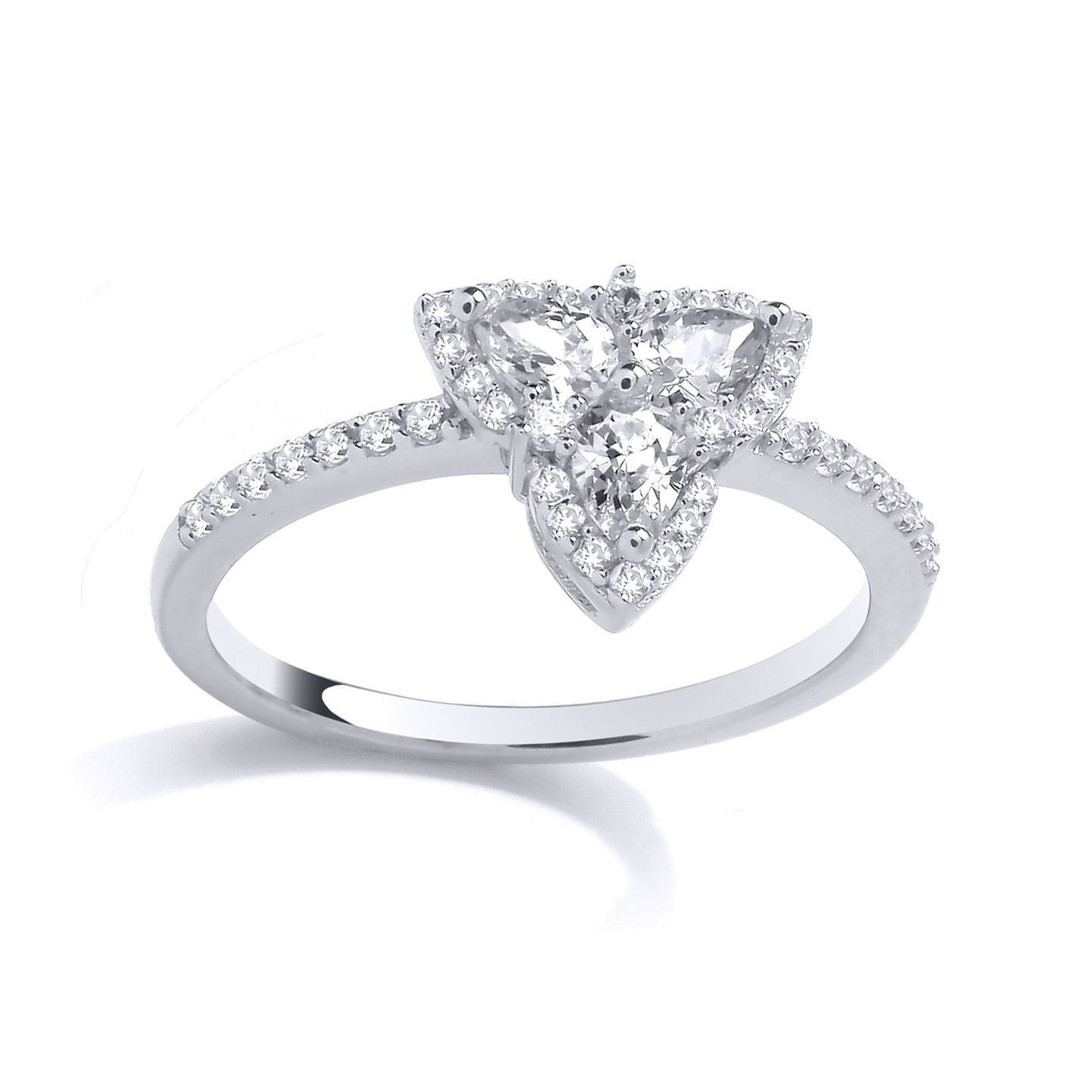 Silver  Pear CZ Celtic Trinity Knot Cluster Engagement Ring - GSR1031