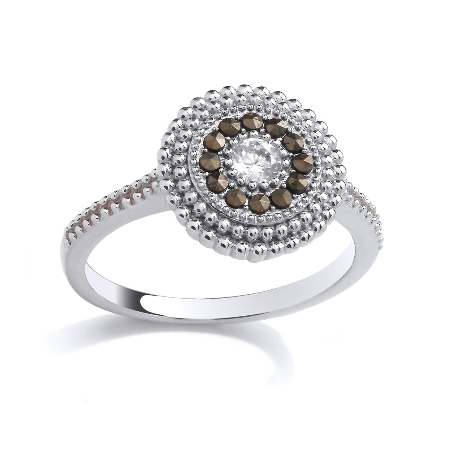 Sterling Silver Pyrite CZ Circle Band Ring - GSR1036