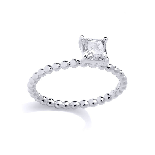 Silver  Princess CZ Beaded Minimalist 4-Claw Solitaire Ring - GSR1037