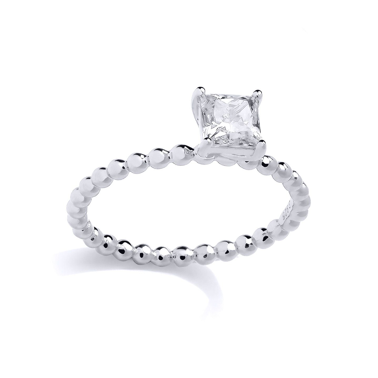 Sterling Silver Square CZ Solitaire Bead Ring - GSR1037