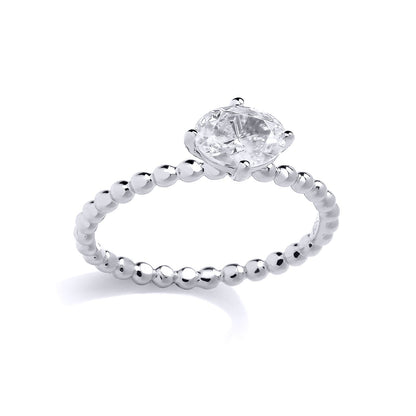Sterling Silver CZ Oval Solitaire Bead Ring - GSR1038