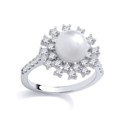 Sterling Silver CZ & Pearl Cluster Ring - GSR1040
