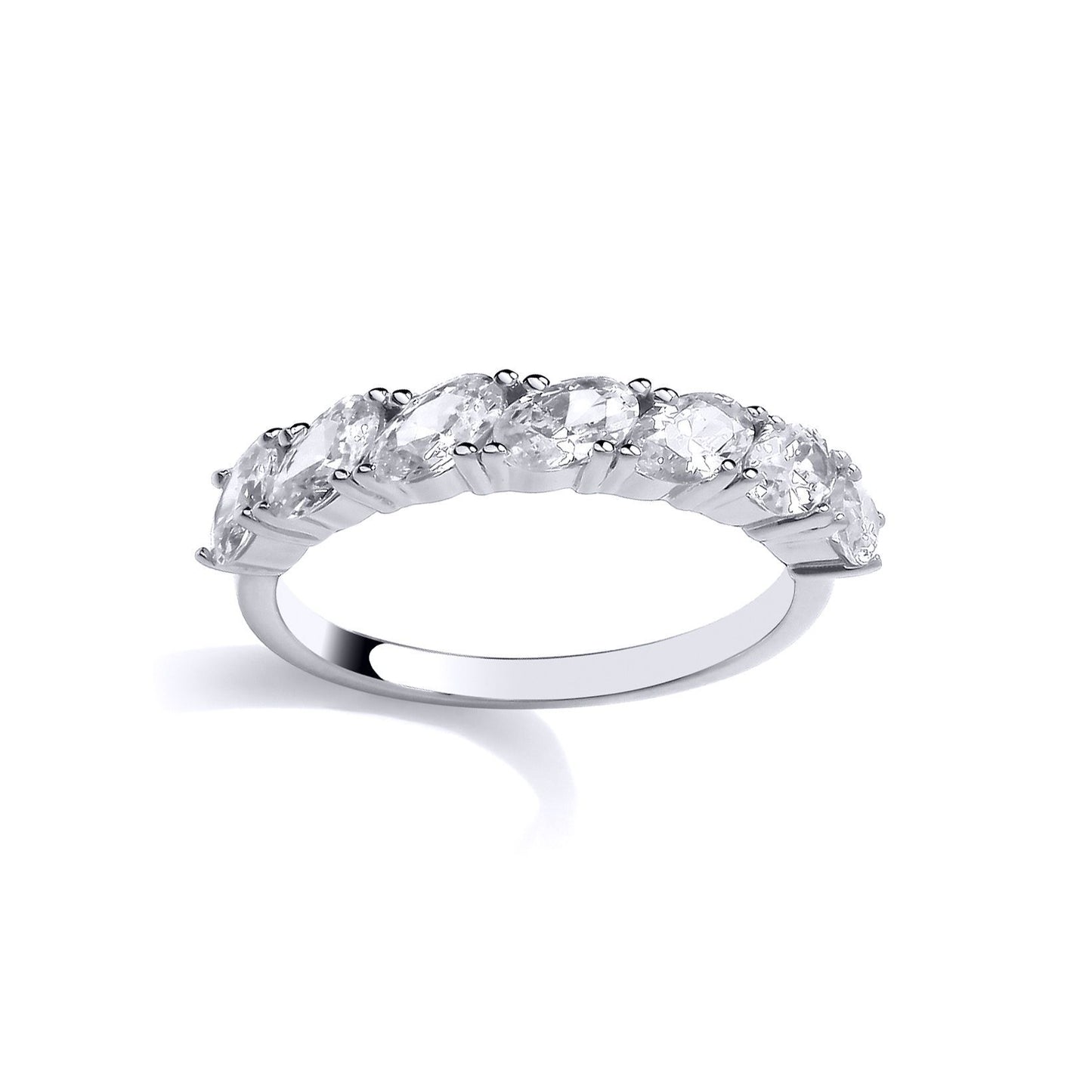 Silver  Oval CZ Diagonal Set 7-Stone Eternity Ring - GSR1042